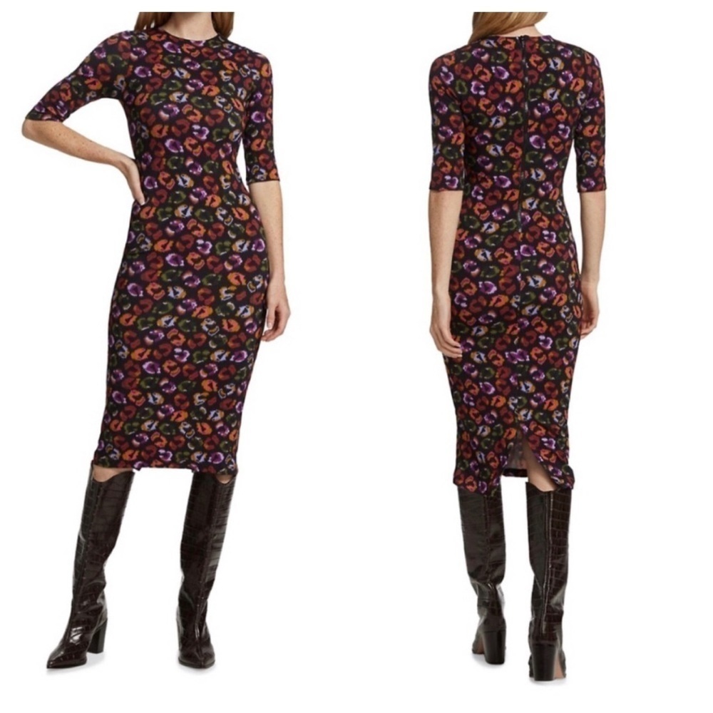 Farm Rio black ikat dyed leopard print jersey dress XS NWT